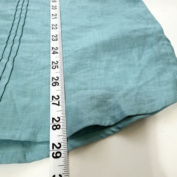 John Mark Green Linen Button Front Tunic Top L Crochet Pockets Roll Tab Sleeve - Picture 11 of 11
